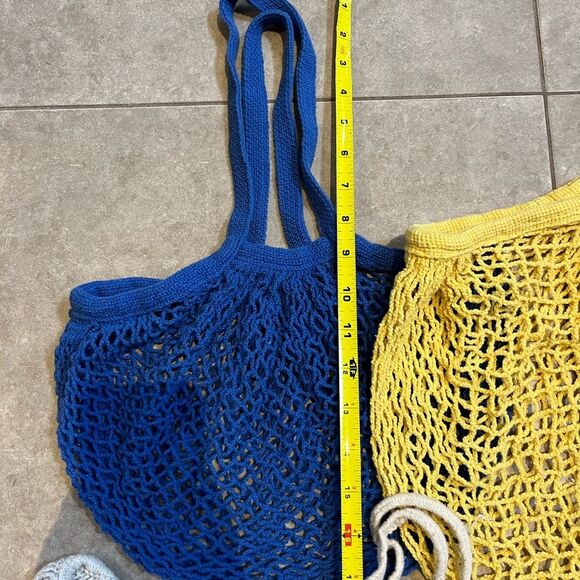 Stylish Mesh Tote Bag Set - Blue, Yellow, Cream - Picture 2 of 4